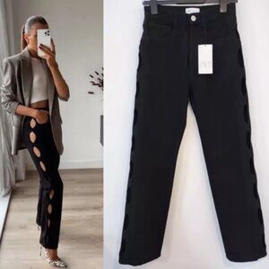 NWT ZARA BLACK STRAIGHT FIT CUT-OUT JEANS